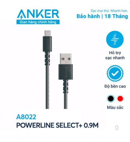 Cáp Anker PowerLine Select+ USB-C ra USB 2.0 dài 0.9m - A8022