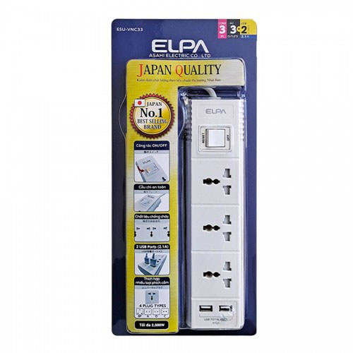 Ổ cắm điện ELPA ESU-VNC33 (3 ổ cắm điện/ 2 cổng usb sạc)