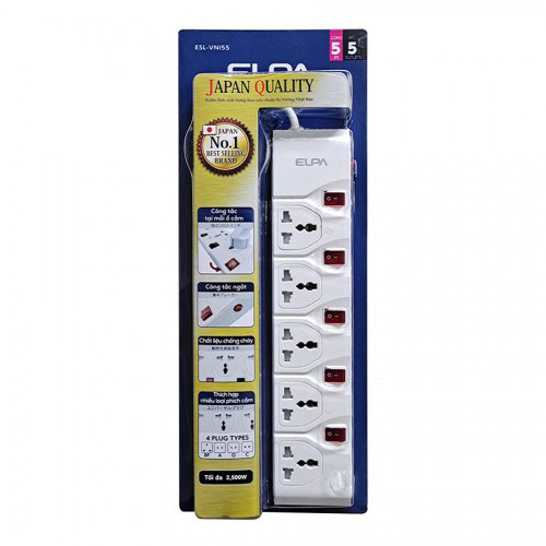 Ổ cắm điện ELPA ESL-VNI55 (5 ổ cắm điện với công tắc On/Off riêng)