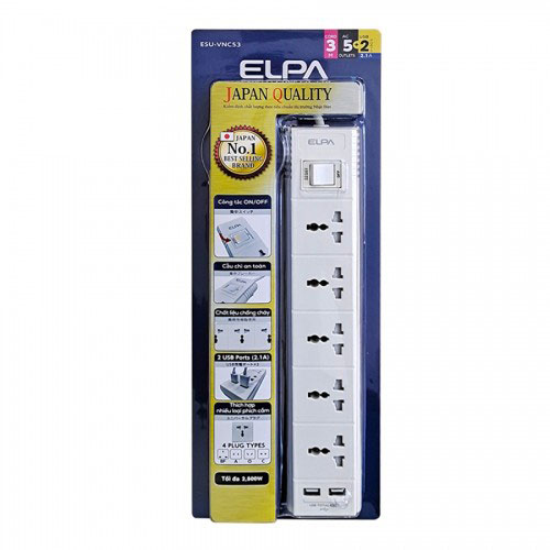 Ổ cắm điện ELPA ESU-VNC53 (5 ổ cắm điện/ 2 cổng usb sạc)