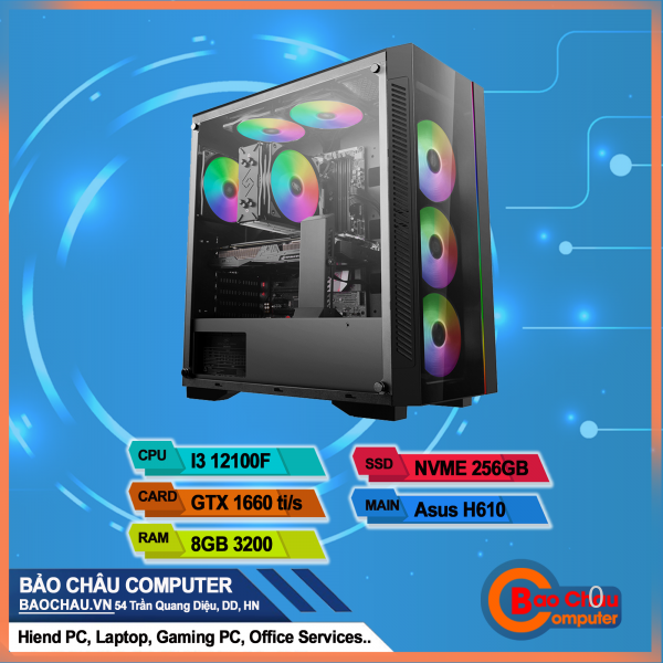 Máy tính để bàn GAMING PCBC PLATIUM S - I312100F/H610/R8G/S256G/Gtx1660Ti(s)