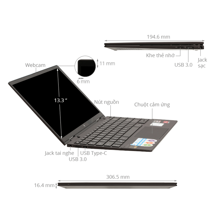 Laptop HP Envy X360 13-bd0063dx (4J6J9UA) (i5 1135G7/R8GB/S256GB/13.3"FHDTouch/Win10/Gold)