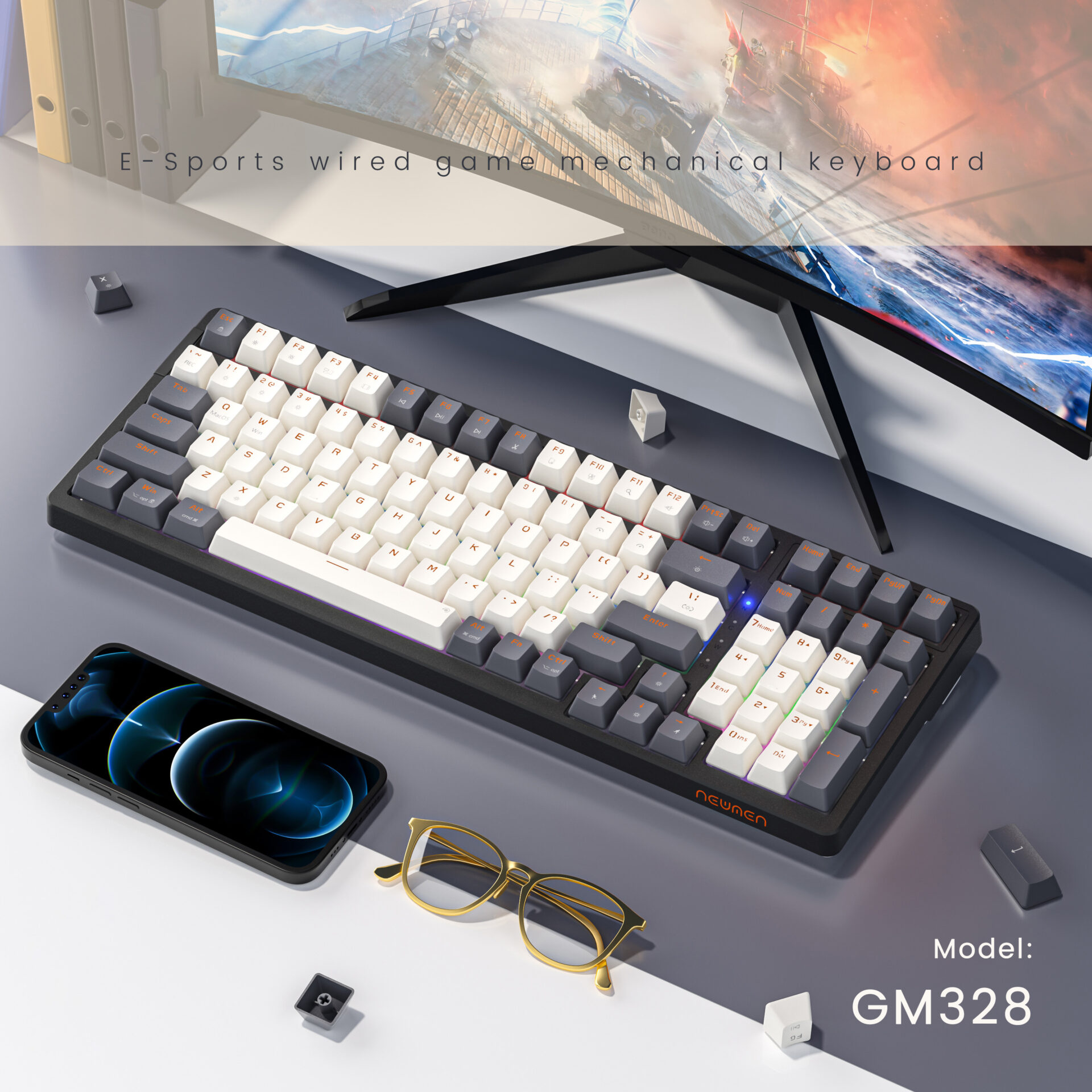 Bàn phím cơ Newmen GM328 E-Sports (White -Gray)