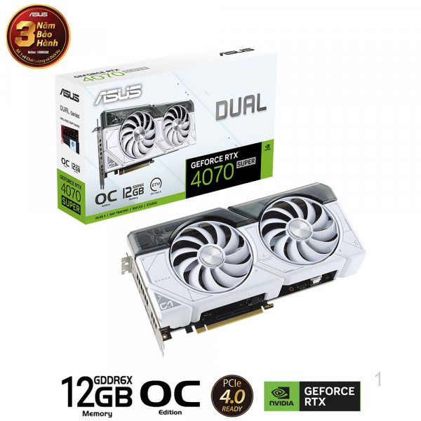 Card màn hình ASUS DUAL 4070 SUPER OC 12GB WHITE GDDR6X