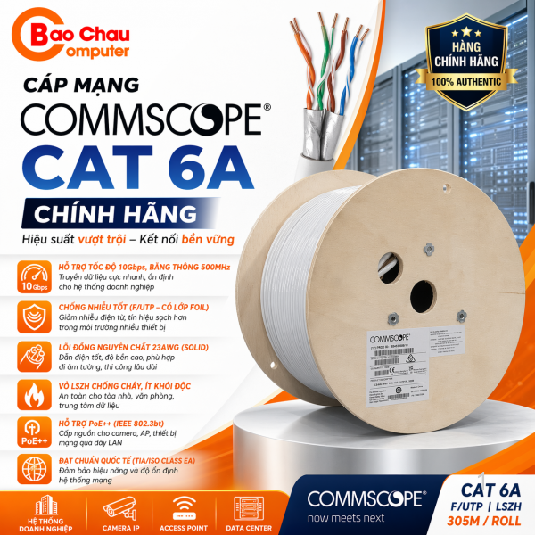 Dây cáp mạng Commscope CAT.6A  F/UTP 4 đôi,LSZH 23AWG Solid Trắng 884024508/10 (Cuộn 305m)
