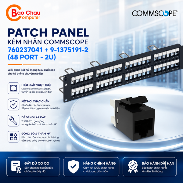 Patch Panel Kèm Nhân Commscope 760237041 + 9-1375191-2  (48 Port | 2U CAT5E)