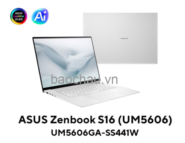 Laptop ASUS Zenbook S 16 UM5606GA-SS441W (AMD Ryzen AI 9 465 | 16GB | 512GB | AMD Radeon | 16 inch 3K OLED | Win 11 | Trắng)