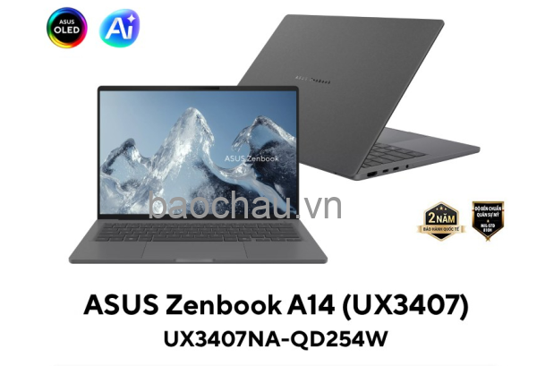 Laptop Asus ZenBook A14 UX3407NA-QD254W (Snapdragon X2 Elite X2E-88-100 | 32GB | 1TB | Qualcomm Adreno | 14 inch WUXGA OLED | Win 11 | Xám)