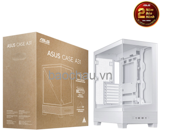 Vỏ case máy tính ASUS A31 TG WHITE (ATX, tương thích MB giấu dây, hỗ trợ lắp lên tới 10 quạt 120mm)