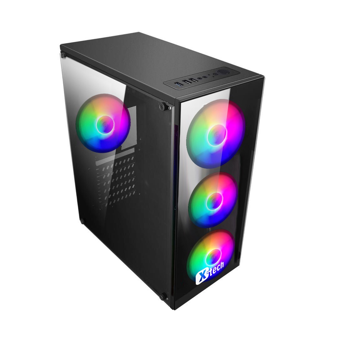 Vỏ Case Gaming XTECH  G340 (Mid Tower/Màu Đen/ Kèm 4 Fan RGB)
