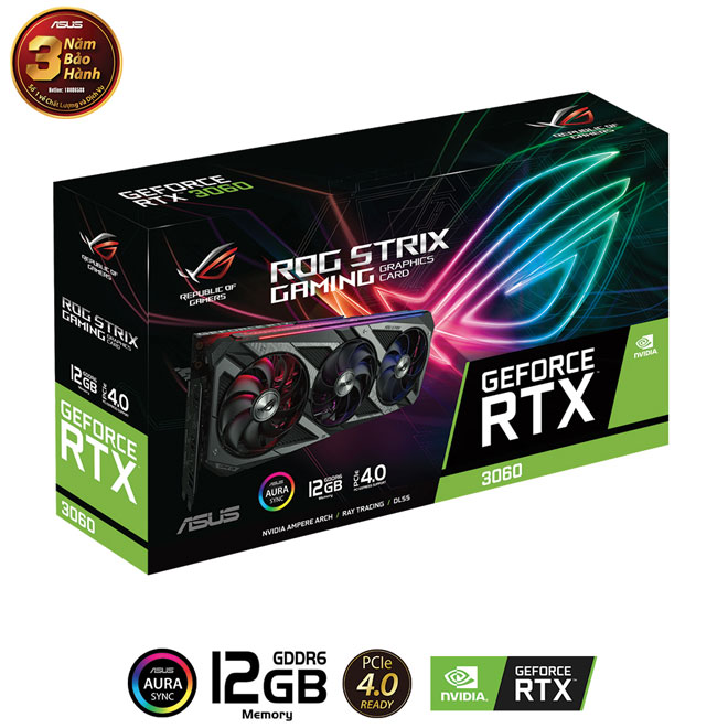 Card màn hình Asus ROG-STRIX-RTX3060-12G-GAMING (NVIDIA Geforce/ 12Gb/ GDDR6)