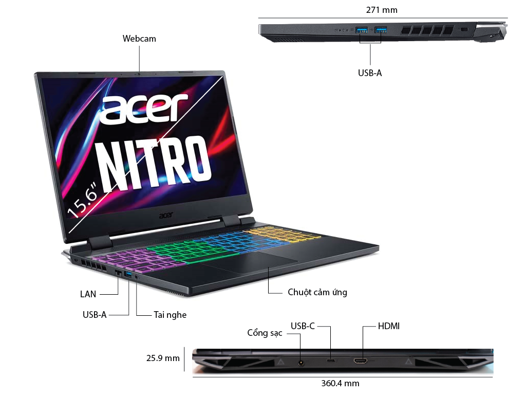 Laptop Gaming Acer Nitro 5 Tiger AN515-58-52SP(Core™ i5-12500H | 8GB | 512GB | RTX™ 3050 4GB | 15.6 inch FHD | Win 11 | Đen)