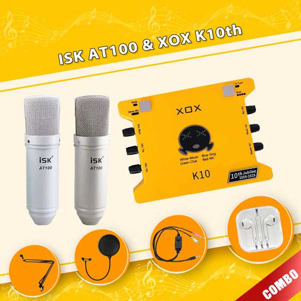 Bộ mic hát livestream mic ISK AT100 Sound Card XOX K10th