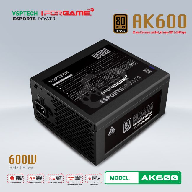 Nguồn máy tính VSPTECH - IFORGAME AK600 80PLUS BRONZE